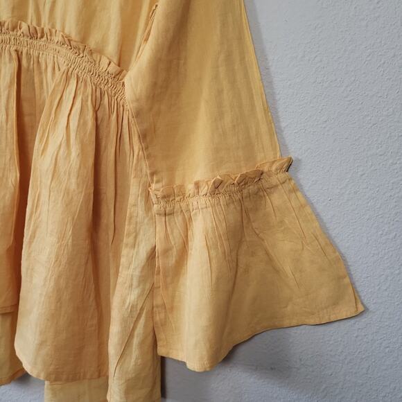 Roper Womens Boho Cottagecore Peasant Bell Sleeve Organic Cotton Yellow Top‎ XS - Picture 3 of 12